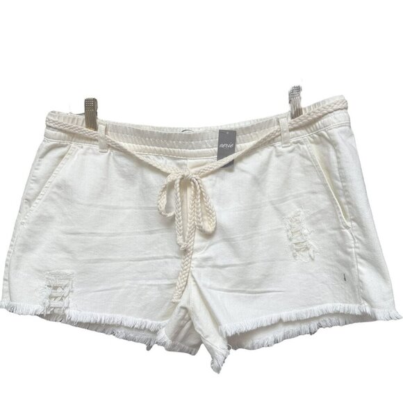 AERIE Shorts Size Large Ivory Cream Elastic Waist Distressed New Imperfect - Picture 1 of 12